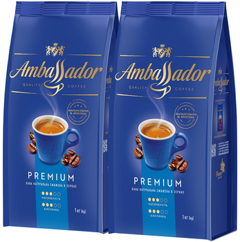 Набор кофе в зернах Ambassador Premium 1 кг х 2 шт (8720254649009)
