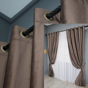 Комплект штор на люверсах VR-Textil Оксамит № 1655ш Какао 150х280 см 2 шт (37-0227)