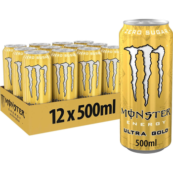 Упаковка безалкогольного енергетичного напою Monster Energy Ultra Gold 500 мл х 12 банок енергетик
