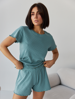 Пижама (футболка + шорты) женская хлопковая BARWA garments 0355/356 M Темно-бирюзовая (2113553562845)