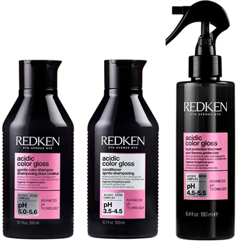 Набір по догляду за волоссям Redken Acidic Color Gloss Шампунь 300 мл + Кондиціонер 300 мл + Термозахисний спрей 190 мл (8433726342413)