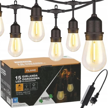 Декоративная садовая ретро-гирлянда с Wi-Fi управлением 15 м 15 LED GardenLine SOL1267 цвет теплый-белый