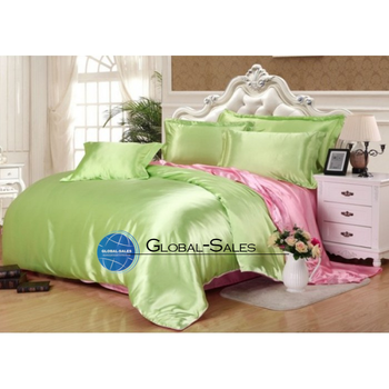 Атласное Оливково-розовое полуторное постельное белье Moka Textile 145*210