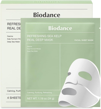 Упаковка гидрогелевых масок Biodance Refreshing Sea Kelp Real Deep Mask с Морской ламинарией 19 г х 4 шт (8809937361480)