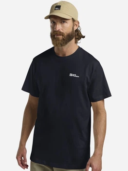Футболка бавовняна довга чоловіча Jack Wolfskin Essential T M 1808382-T0320 L Темно-синя (4064886440752)