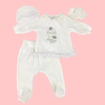 Комплект Garden Baby (распашонка + ползунки + шапка + царапки), арт. 29148-04, белый/махра, 62 см, 3 мес.