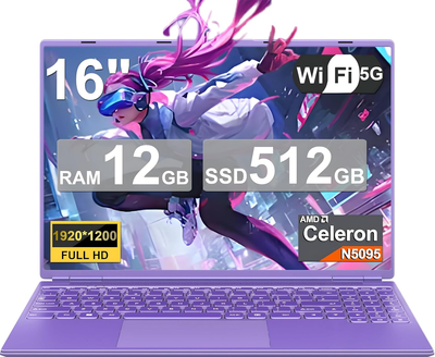 Ноутбук 16" NOTODD N600 Intel Celeron N5095 RAM 12GB SSD 512GB Windows 11 (UKR)
