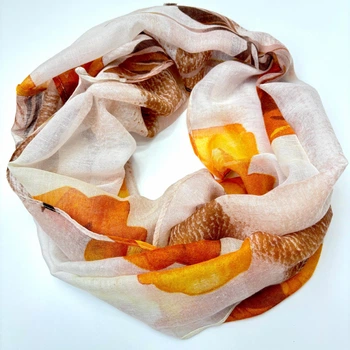 Жіночий хомут - снуд Gulsoy з квітами 90х50см Коричнево - жовтогарячий
