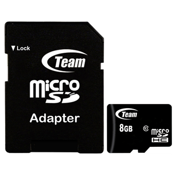 Карта памяти TEAM microSDHC 8Gb Class 10 SDadapter (TUSDH8GCL1003)
