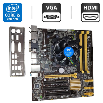 Комплект: материнская плата Asus Q87M-E / Intel Core i5-4570 (4 ядра по 3.2 - 3.6 GHz) / Intel HD Graphics 4600 / Socket LGA1150 / Кулер BOX б/у
