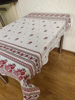 Скатертина українська з орнаментом 150х220 Білий з червоним