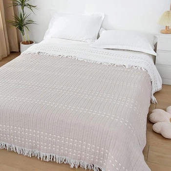 Муслиновый хлопковый плед Евро 200х230 Беж (Д-muslin-2025-003-01)