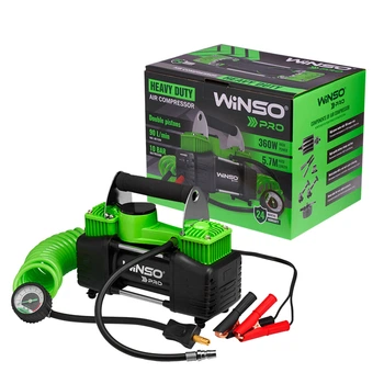 Компресор автомобільний двоциліндровий Winso Pro Heavy Duty 12В, 10 Атм, 90 л/хв із зажимами АКБ (136000)