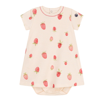 Платье-боди Petit Bateau с короткими рукавами хлопковое с клубничным принтом 12м/74 см