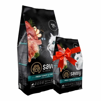 Набор сухой корм для котят Savory Kitten Chicken with Fresh Turkey and Chicken с индейкой и курицей 2 кг + 400 г