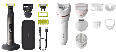 Электростанок Philips OneBlade Pro 360 QP6652/61 для лица и тела (8720689027298) + Эпилятор PHILIPS BRE735/00 серии 8000 (комплект)