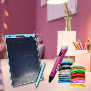 Ручка 3D pen 6 з Lеd дисплеєм + графічний планшет для малювання, дитячий набір для творчості з PLA пластиком та захистом для пальців Рожевий KP-91-Pink