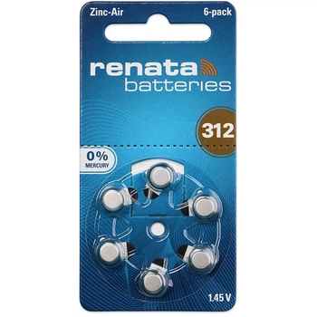 Батарейки Renata 312 (PR41) для слухового аппарата, 6 шт