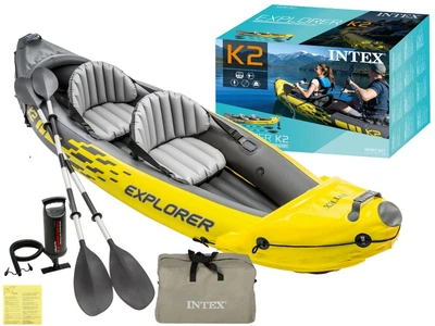 Надувная лодка Intex 68307 Explorer K2 двухместная байдарка каяк с килем надувным дном ,веслами и насосом 312 х 91 см