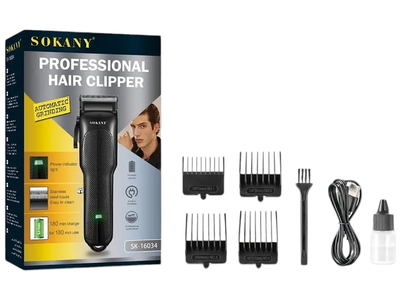 Аккумуляторная машинка для стрижки волос и бороды с USB Sokany SK-16034 Pro Черный + Масло