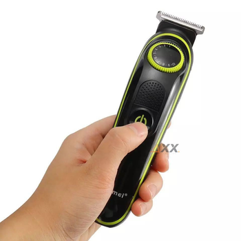 Аккумуляторный триммер для стрижки волос и бороды 5в1 с USB и LED-дисплеем Kemei KM-696 Черный + Щетка для очистки