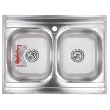 Кухонна мийка накладна Zerix Z8060B-08-180E (Satin), 800×600 мм, 0.8 мм, прямокутна, матова, нержавіюча сталь