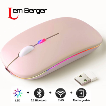 Бездротова оптична дворежимна комп’ютерна мишка Lem Berger, з'єднання по Bluetooth та через фішку 2,4GHz, 1600 DPI, з підсвіткою, рожева, матова, G8159-3, 3309906