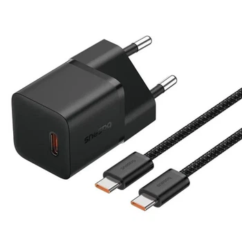 Комплект для швидкої зарядки Зарядний мережевий пристрій Baseus GaN5 Mini 20W Type-C 3A QC3.0 + Кабель Type-C to Type-C 100W 1m (P10110900113-00) Black