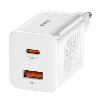 Зарядное сетевое устройство Baseus Super Si 30W Type-C+USB с функцией быстрой зарядки QC3.0+PD3.0 (CCSUPP-E02) White