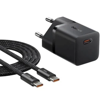 Комплект для быстрой зарядки Зарядное сетевое устройство Baseus GaN5 Mini 25W Type-C 3A QC3.0+PD3.0 + Кабель Type-C to Type-C 100W 1m (P10110909113-01) Black