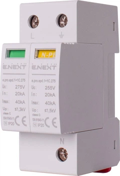 Обмежувач перенапруги 1P+NPE 40кА 255В клас 2 (C) [p076015] E.NEXT e.pro.spd.1+1C.275