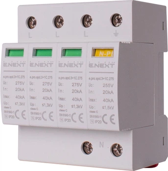 Обмежувач перенапруги 3P+NPE 40кА 255В клас 2 (C) [p076016] E.NEXT e.pro.spd.3+1C.275