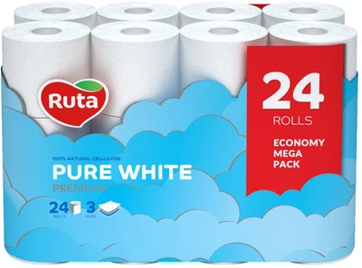 Туалетная бумага Ruta Pure White 3 слоя, 24 рулона