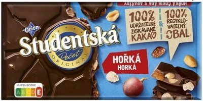 Шоколад чёрный Studentska с изюмом, орехами и желе, 170 г