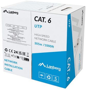 Кабель Lanberg UTP Cat6 CCA 305 м Grey (LCU6-15CC-0305-S)