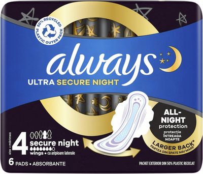 Гигиенические прокладки Always Ultra Secure Night, 6 шт (7 капель)