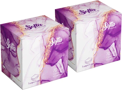 Набір серветок Softa Chisto Aquarelle Сухі косметичні 3-х шарові Violet 70 шт x 2 пачки (2000998942038)