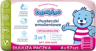 Chusteczki nawilżane Bambino 3 w 1 4 x 57 szt (ZES5900017095332)