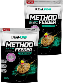 Прикормка Real Fish Метод Фідер (Кальмар-Клюква) 0.8 кг 2 упаковки (4820026882475)