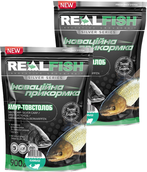 Прикормка Real Fish Толстолоб Амур (Камыш) 0.9 кг 2 упаковки (4820026880709)