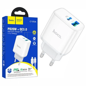 Зарядний пристрій HOCO C105A Type-C/Lightning PD20W+QC3.0