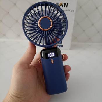 Портативный ручной настольный mini Fan вентилятор с аккумулятором и зарядкой от USB, подставка для телефона Синий цвет
