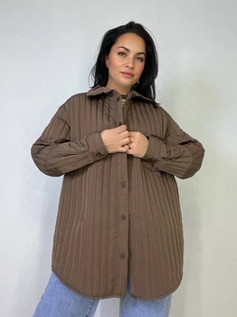 Куртка женская Lady Yep 9089 рубашка удлиненная оверсайз стеганая демисезонная one size коричневий