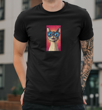 Мужская футболка B&C Collection с принтом Котик в очках, M Черный
