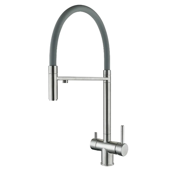 Смеситель кухонный на две воды с гибким изливом Zerix KIT-021 Refl.Gray (нерж. сталь) (ZX4861)