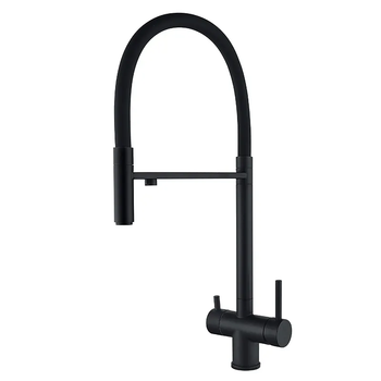 Кухонный смеситель на две воды с силиконовым изливом ZERIX KIT-021 BLACK REFL.BLACK (нерж. сталь) ( kr