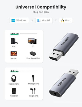Зовнішня звукова карта Ugreen Adapter USB 2.0 to 3.5mm