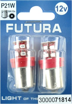 Лампочка 1-но конт. груша красная LED SMD 12V 24-диоди R10W BA15s (Futura) (к-т.-2шт.) 71814