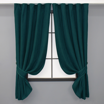 Комплект коротки штор VR-Textil Мікровелюр Petek № 1494ш Смарагдовий 140х170 см 2 шт (35-0222)