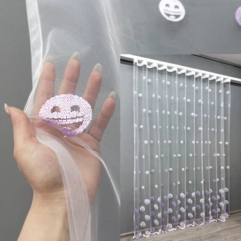 Тюль VR-Textil 1573т Фатин з вишивкою Смайлики Білий з бузковим 300х270 см (42-0522)